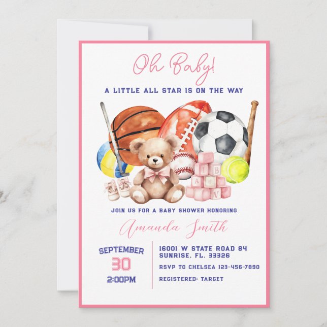 Invitación Oh Baby ALL STAR SPORT Baby Shower Invitation (Anverso)