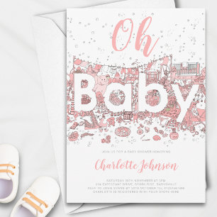 Invitación Oh Baby Aquarela Rosa Baby Shower
