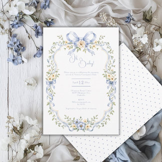 Invitación Oh Baby Azul Marco FloralBaño de Bebé Vintage