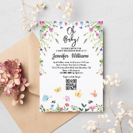 Invitación oh baby, baby ducha qr código flores silvestres fl