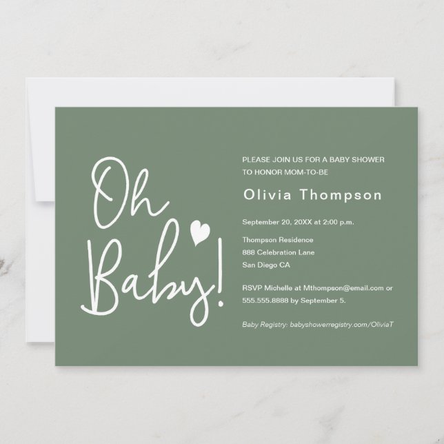 Invitación Oh Baby Baby Shower Green Gender neutral (Anverso)