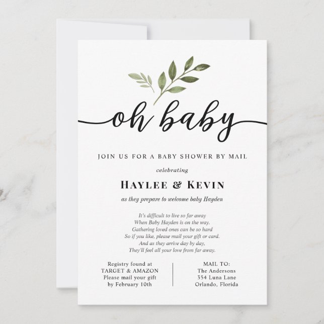 Invitación "Oh Baby" Baby Shower Por Correo (Anverso)