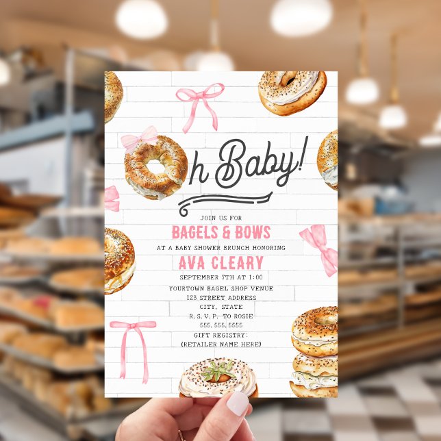 Invitación Oh Baby Bagels y Bows Baby Shower Brunch rosa (Subido por el creador)
