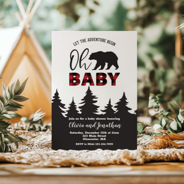 Invitación Oh Baby Bear Red Buffalo Planteado Baby Shower (Subido por el creador)