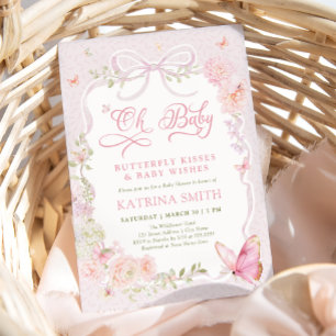 Invitación Oh Baby Besos de Mariposa Fiesta de Bebé Rosa