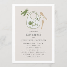 Invitación Oh Baby Bib Peas Fork Spoon Neutral Baby Shower