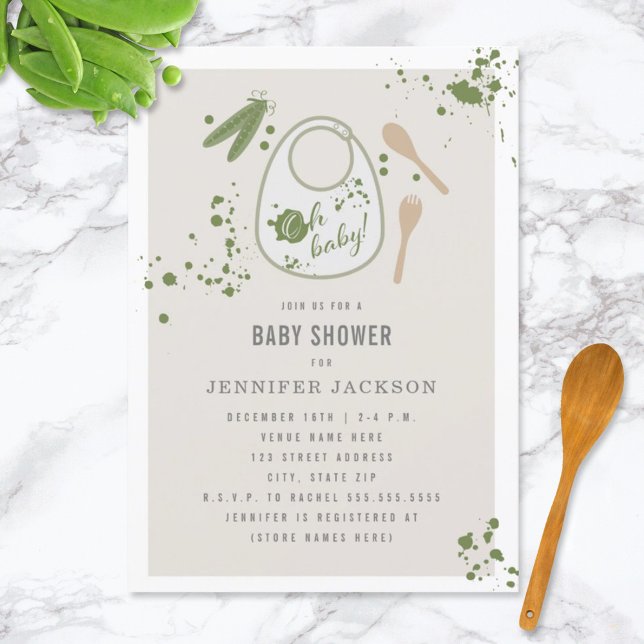 Invitación Oh Baby Bib Peas Fork Spoon Unisex Baby Shower (Subido por el creador)