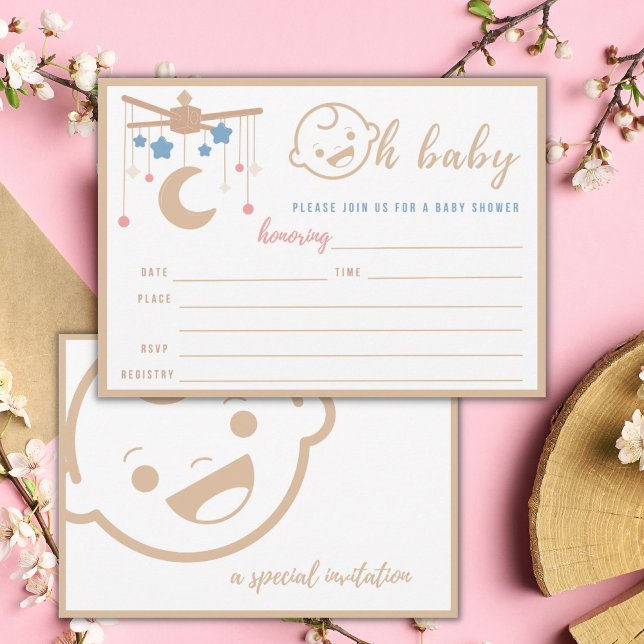 Invitación Oh Baby Big Baby Face Neutral Baby Shower Fill In (Subido por el creador)