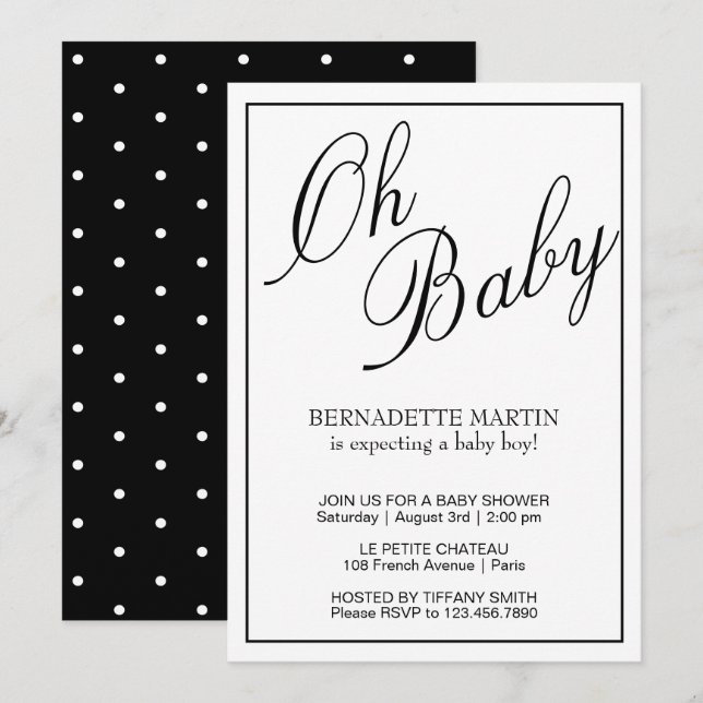 Invitación Oh Baby Black and White Elegant Baby Shower (Anverso / Reverso)