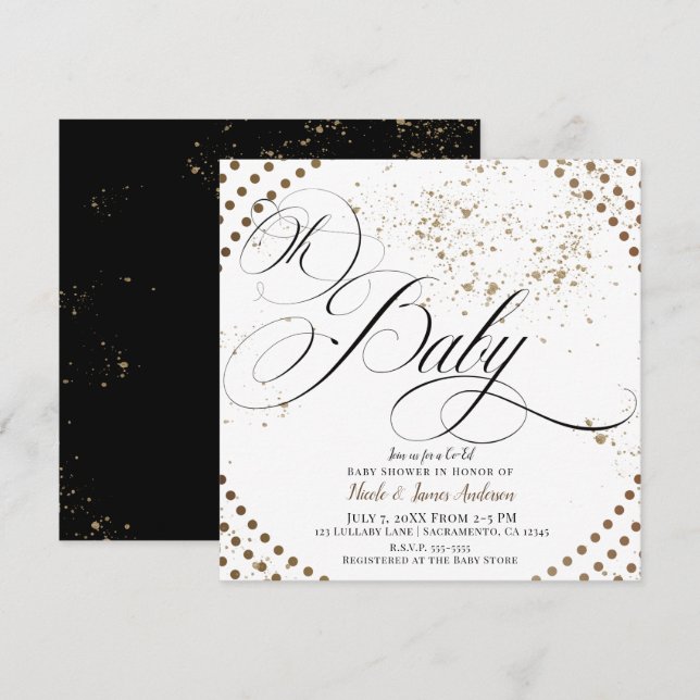 Invitación Oh Baby Black Bronze Modern Co-ed Moda Baby Shower (Anverso / Reverso)