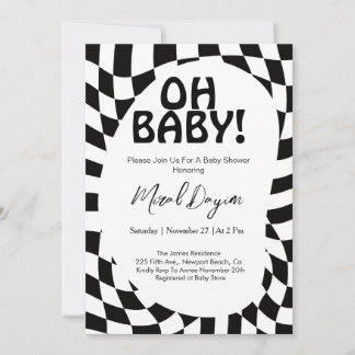 Invitación Oh Baby! Black Checkered Modern Baby Shower