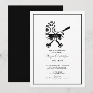 Invitación Oh Baby Black Damask Pram Baby Shower