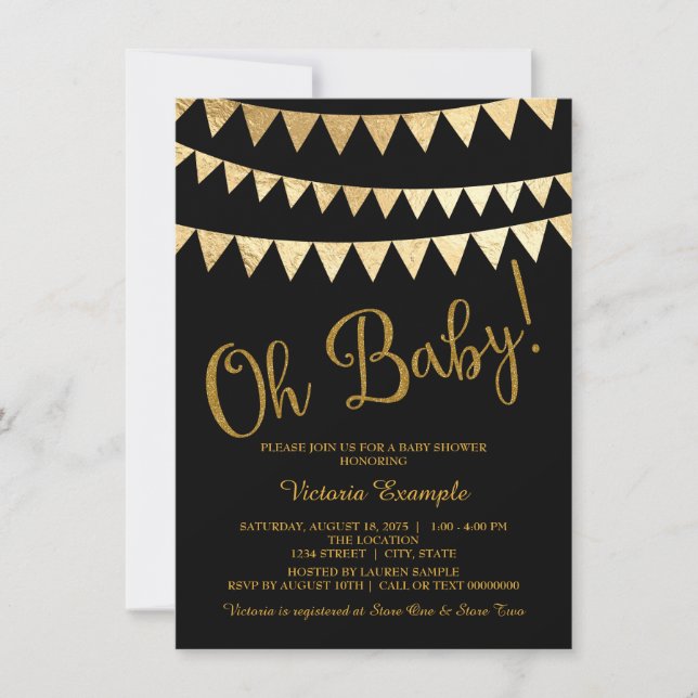 Invitación Oh Baby Black Gold Gender Neutral Baby Shower (Anverso)