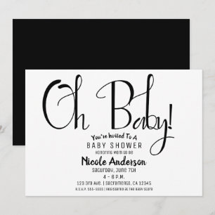 Invitación Oh Baby Black Script Modern Minimal Fiesta de Duch