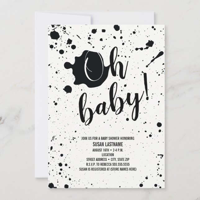 Invitación Oh Baby Black + White Splatter Neutral Baby Shower (Anverso)