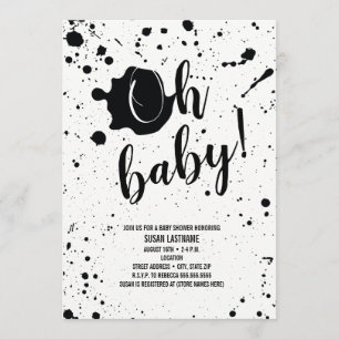 Invitación Oh Baby Black + White Splatter Neutral Baby Shower