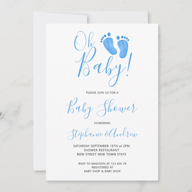 Invitación Oh Baby Blue Baby Shower (Anverso)
