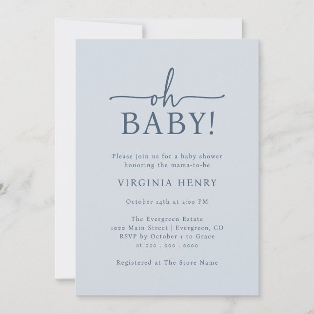 Invitación Oh Baby Blue Baby Shower (Anverso)
