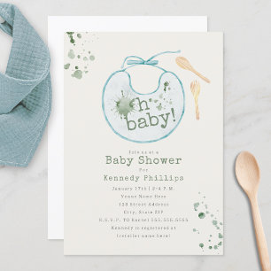 Invitación Oh Baby Blue Bib Babyfood Boy Baby Shower