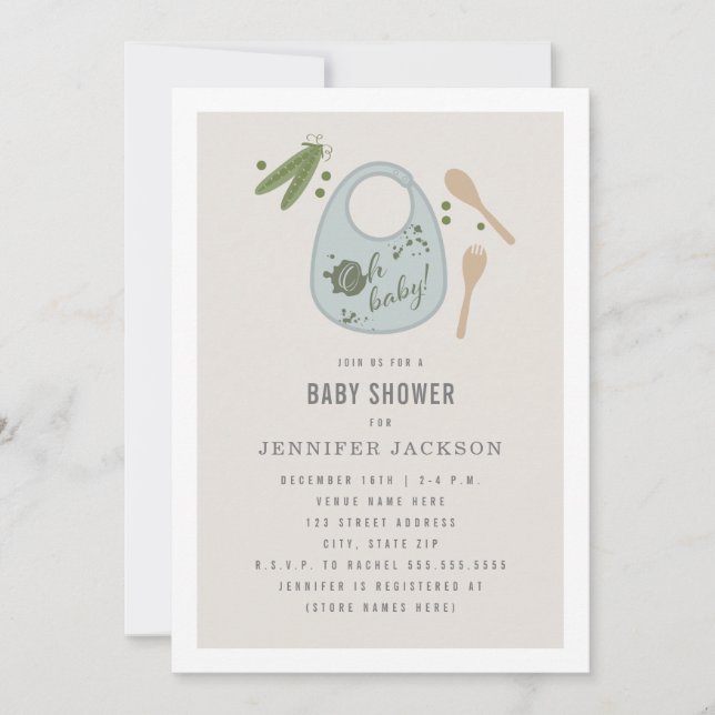 Invitación Oh Baby Blue Bib Peas Boy Baby Shower (Anverso)