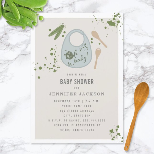 Invitación Oh Baby Blue Bib Peas Fork Spoon Boy Baby Shower (Subido por el creador)
