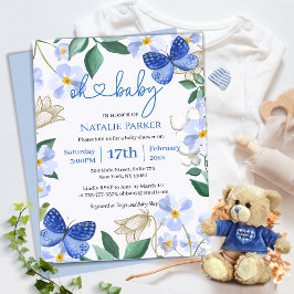 Invitación Oh Baby Blue Butterfly Floral Boy Baby Shower