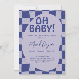 Invitación Oh Baby! Blue Checkered Modern Baby Shower