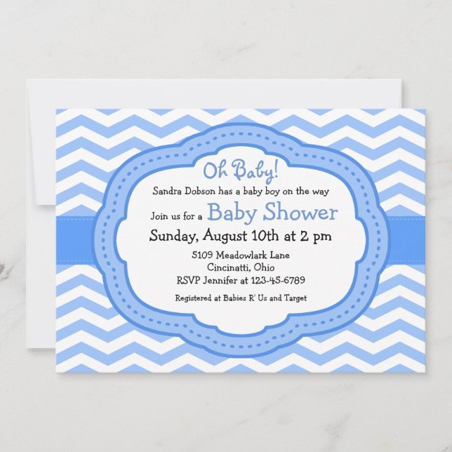 Invitación Oh Baby Blue Chevron Baby Shower (Anverso)