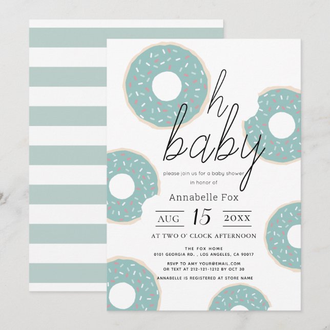 Invitación Oh Baby Blue Donut Boy Baby Shower (Anverso / Reverso)