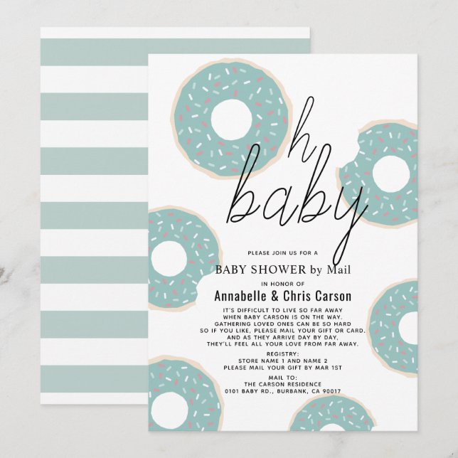 Invitación Oh Baby Blue Donut Boy Baby Shower por correo (Anverso / Reverso)