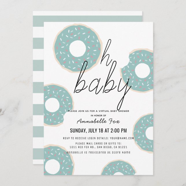 Invitación Oh Baby Blue Donut Boy Virtual Baby Shower (Anverso / Reverso)