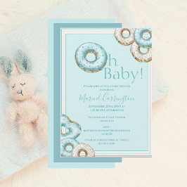 Invitación Oh Baby Blue Donuts Watercolor Baby Shower