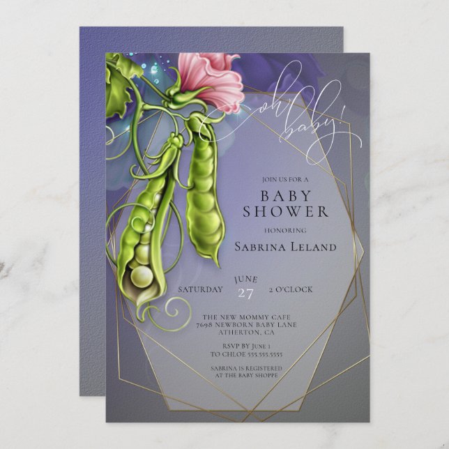 Invitación Oh Baby Blue - Dulces margaritas en un Baby Shower (Anverso / Reverso)