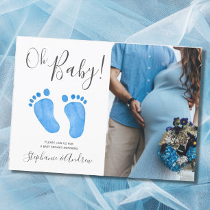 Invitación Oh Baby Blue Feet Photo Boy Baby Shower