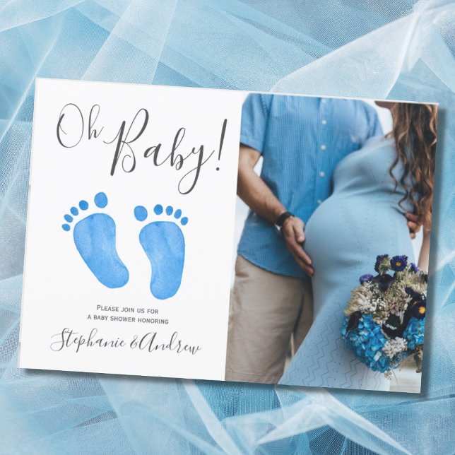 Invitación Oh Baby Blue Feet Photo Boy Baby Shower (Subido por el creador)