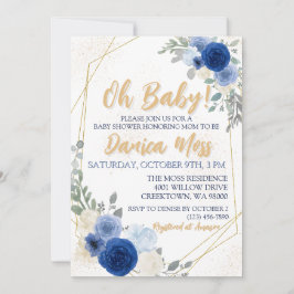Invitación Oh Baby Blue Floral Baby Shower