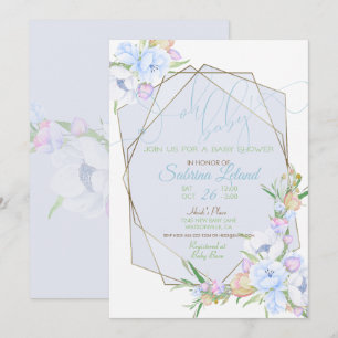 Invitación Oh Baby Blue Floral Baby Shower Crystal Frame