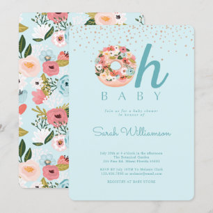 Invitación Oh Baby Blue Floral Botanut Baby Shower