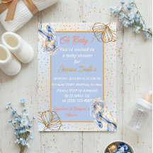 Oh Baby Blue Gold Ginkgo Leaf Baby Shower