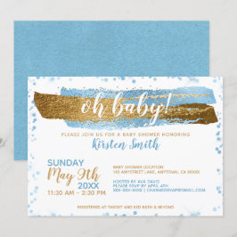 Invitación Oh Baby Blue Gold Simple Elegent Boy Baby Shower
