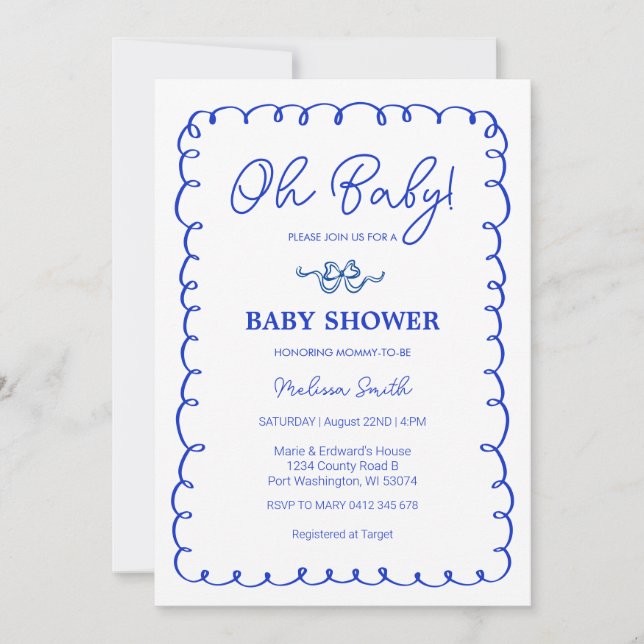 Invitación Oh Baby Blue Hand Drake Baby Shower (Anverso)