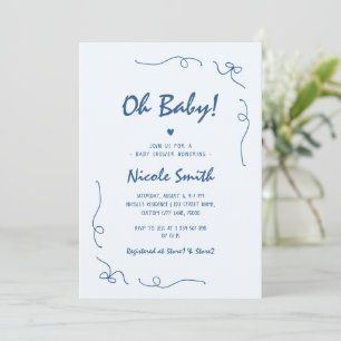 Invitación Oh Baby Blue Hand Drake French Boy Baby Shower