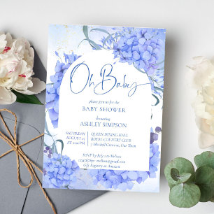 Invitación Oh baby blue horangeas elegante bebé ducha