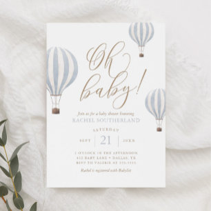 Invitación Oh Baby Blue Hot Air Balloon Baby Shower Invitatia