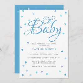 Invitación Oh Baby Blue Love Hearts Baby Shower / Sprinkle