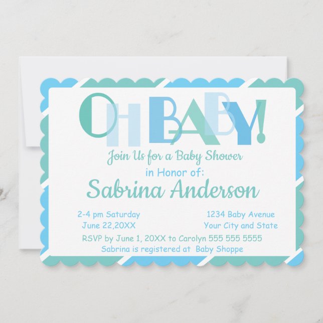 Invitación Oh Baby Blue Moderne Typography Baby Shower (Anverso)