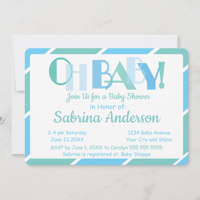 Invitación Oh Baby Blue Moderne Typography Baby Shower (Anverso)