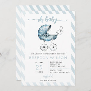 Invitación Oh Baby Blue Stroller Pram Boy Baby Shower