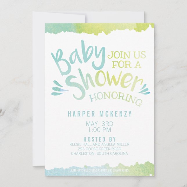 Invitación Oh Baby Blue Watercolor Baby Shower (Anverso)