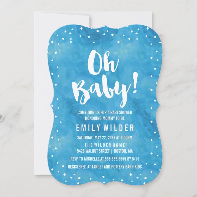 Invitación Oh Baby Blue Watercolor Baby Shower (Anverso)